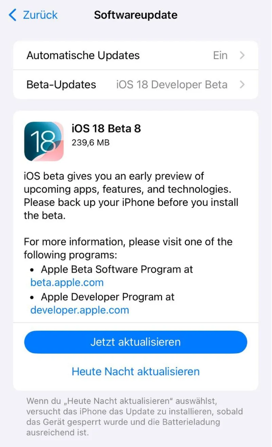 方山苹果手机维修分享苹果 iOS / iPadOS 18 开发者预览版 Beta 8 发布 